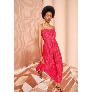 NWT Ulla Johnson Orchid Pink "Orca" Dress Pliss Satin Crush Pleat Detail Size 8